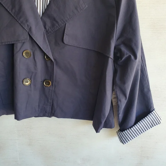 NWT Maison Jules Navy Cropped Trench Coat - Picture 4 of 5